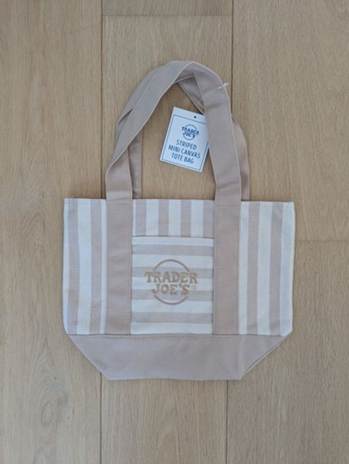 Brand New Trader Joe's Striped Mini Canvas Tote Bag Beige Trendy Handbag Shopper