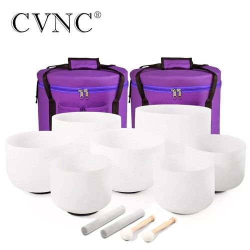 432Hz 6-12" Set of 7 Chakra Quartz Crystal Singing Bowls for Meditation Healing
