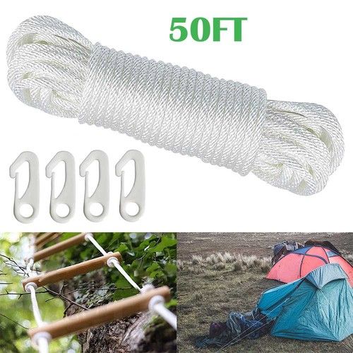 50FT 6MM White Flagpole Halyard Rope Flag Pole Rope Nylon Braided Cord Tool UK