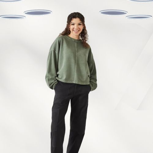 Ex Hush Women's Sweatshirt Green Long Sleeve Seam Detail Cotton (Defect) — image 2