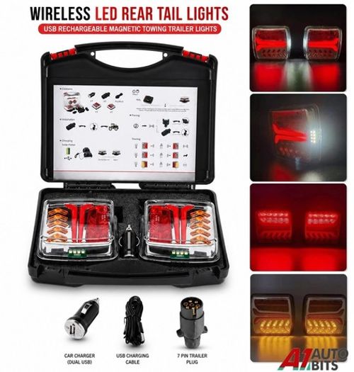Wireless Led Rear Tail Lights Battery Operated USB Magnetic Tow Towing Trailer
