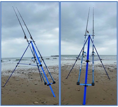 DELUXE SEA FISHING SET 2 14FT LIDSTERS RODS + 2 SK7000 SEA REELS BLUE TRIPOD