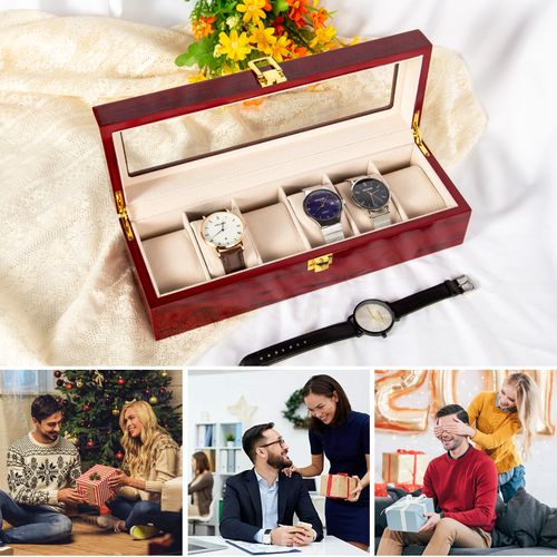 6 Grids Wooden Watch Display Storage Box Jewelry Collection Storage Case Gifts — image 3