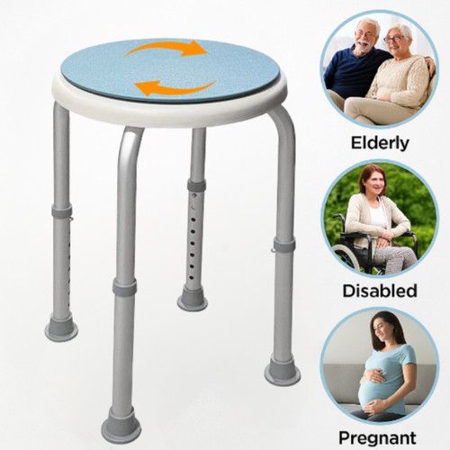 Non-Slip Adjustable Aluminium 360 Shower Chair Bath Stool Seat Disability Aid UK