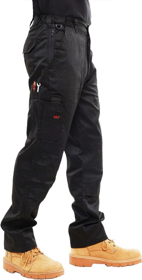 Mens Cargo Combat Work Trousers with Knee Pad Pockets by BKS - BLACK or NAVY — image 1
