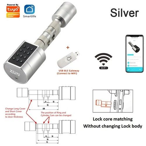 Tuya Smart Fingerprint Door Lock Cylinder Keypad IC Card App Bluetooth Home UK