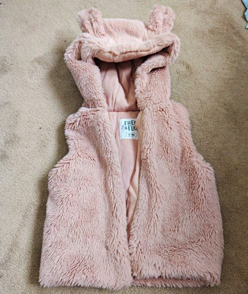 FRED & FLO Girls Pink Faux Fur Hooded Zip Lined Jacket 12-18 Months