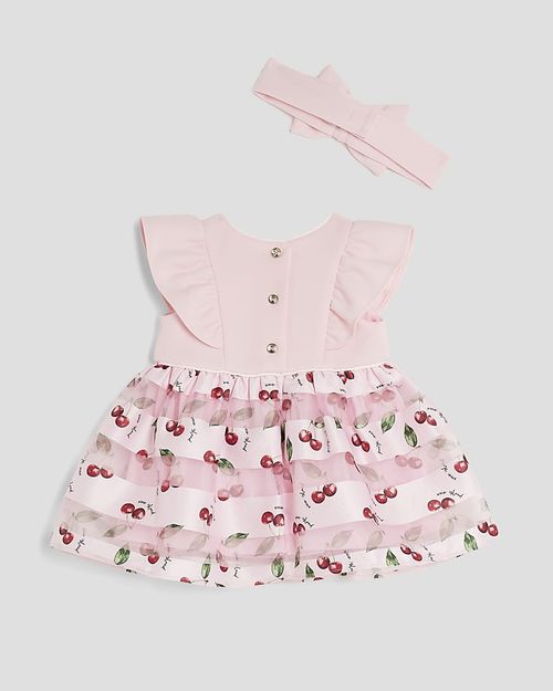 River Island Baby Girls Dress & Headband Set Pink Cherry Bubble Hem Crew Neck — image 7