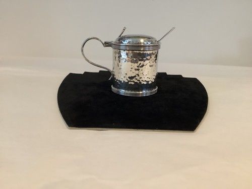 Rare Antique Arts & Crafts 1910 Solid Silver Hammered Mustard Pot Marples & Co