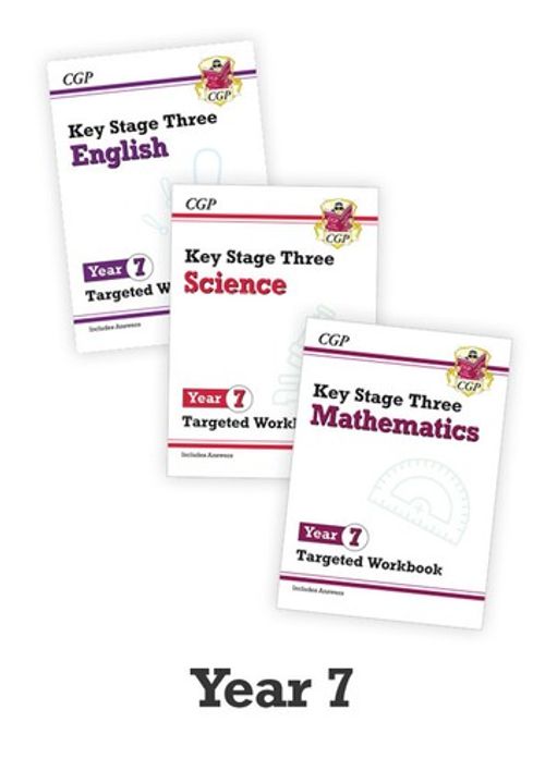 New CGP Year 7 Catch Up 3-book Bundle: Maths,English & Science Targeted workbook
