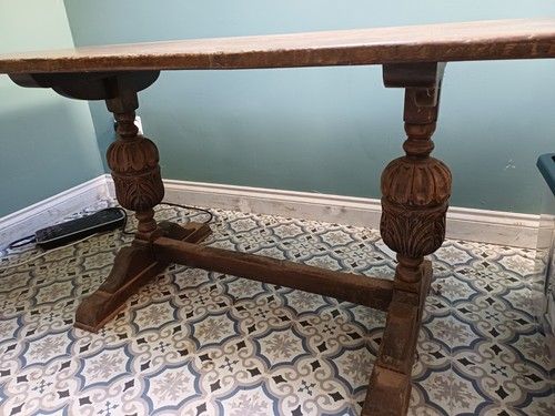 Beautiful Antique Rustic Oak Refectory Table with Ornate Carved Legs