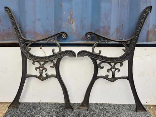 Cast Iron Pair of Bench Table Ends Ornate Designs Various Modern and Traditional
