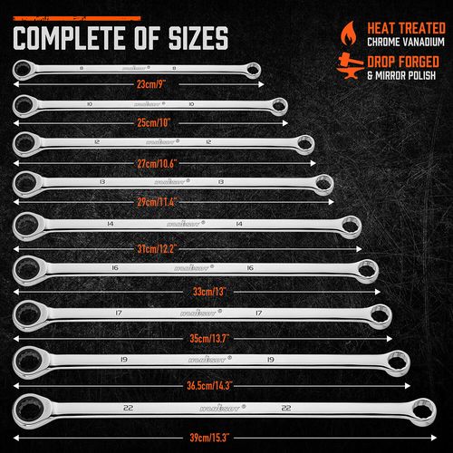 9PC Extra Long Ratcheting Wrench Set Double Box End Spanner Kit Metric 8-22MM — image 4
