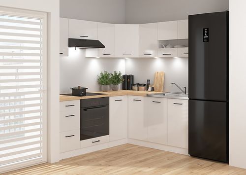 Corner Kitchen Cabinets Set Complete DIY Fitted 11 Units White Gloss Slab Junona — image 1