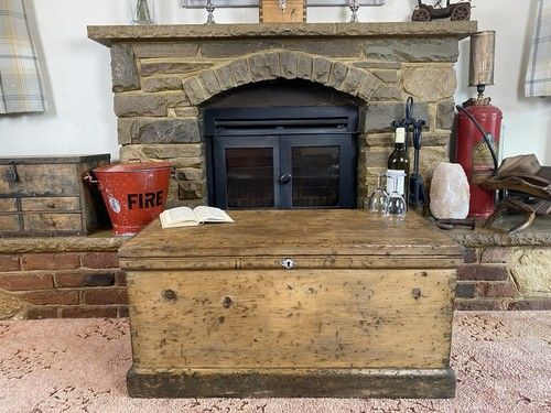 Old Antique Pine Chest, Vintage Wooden Storage Trunk, Blanket Box, Coffee Table.