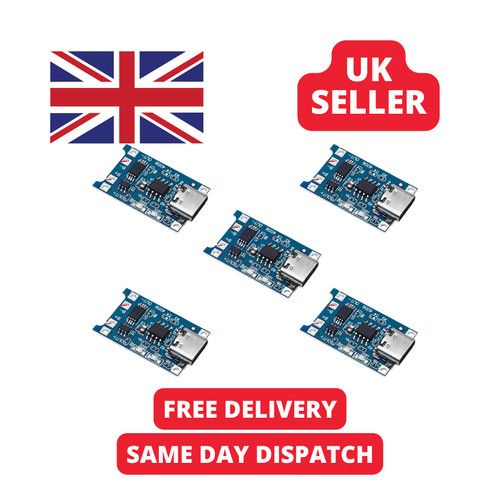 5pcs TP4056 Lithium Battery Charging Module with Protection USB-C