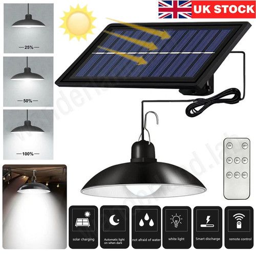 LED Solar Powered Pendant Hanging Light Lamp Outdoor Garden Yard Shed Lighting