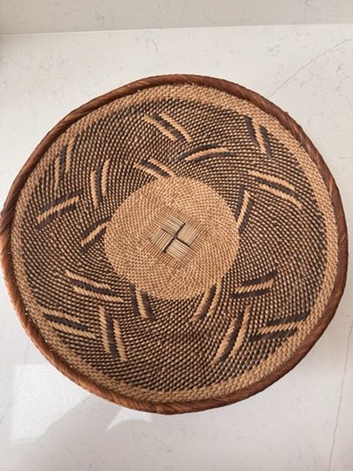 Vintage African Tonga Binga Basket Zimbabwe Woven Wall Tray 14” Boho Decor