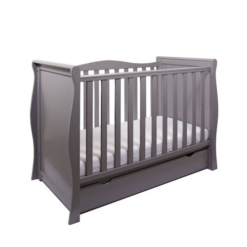 Baby Willow Grey Sleigh Cot / Mini Cot Bed Drawer optional mattress 120x60x10cm