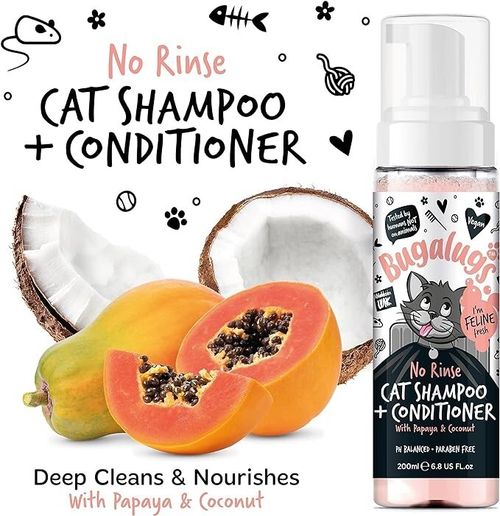 No Rinse Cat Shampoo Grooming Bugalugs Brush Through Conditioner Papaya Coconut — image 2