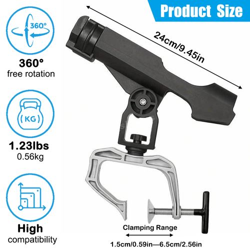 Fishing Rod Holder Clamp 2PCS 360° Adjustable Rotation Canoe Kayak Boat Mount — image 8