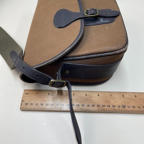 Barbour Cartridge Bag Brown Canvas Leather Shoulder Strap Stiff Shell Carrier — image 12