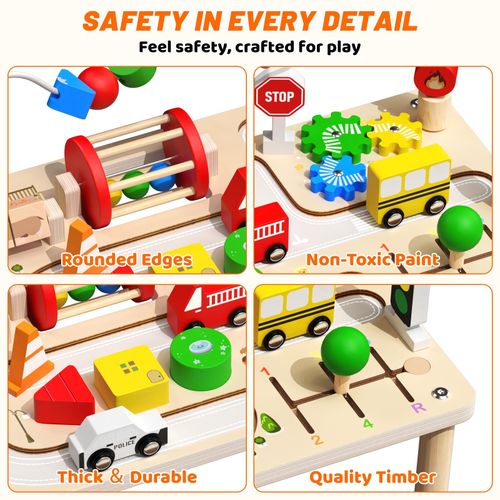 DICAO Baby Activity Table for 1 Year Old Boy Toys, 8 In 1 Montessori Brown  — image 5