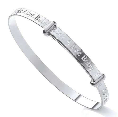 Sterling Silver "Rock A Bye Baby" Expanding Baby Bangle -  NEW - Gift Boxed — image 1