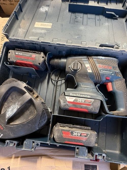 Bosch GBH 36 V-EC Compact Drill Three Good Batteries Charger And Case