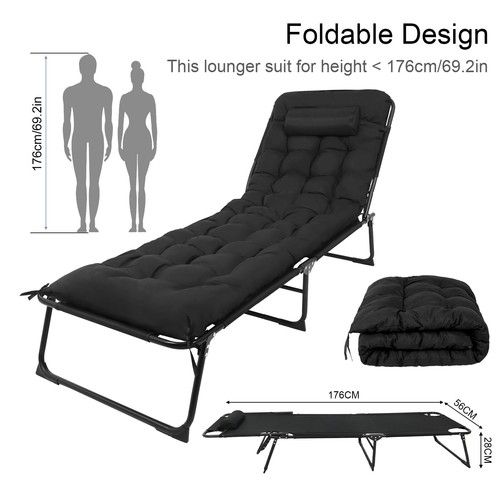 Reclining Sun Lounger Garden Folding Chair Bed Recliner + Cushions Beach Camping