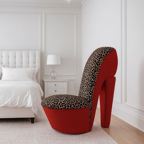 High Heel Shoe Chair Y2K Leopard Print Accent Chair Glam Bedroom Furniture — image 9