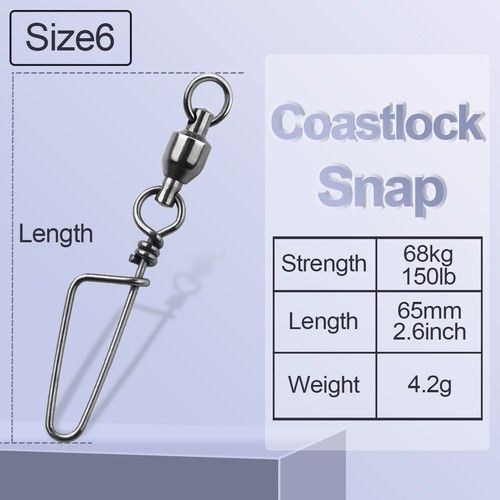 20,50,100 Pcs Fishing Ball Bearing Swivels with Coastlock Snap Fishing Connector