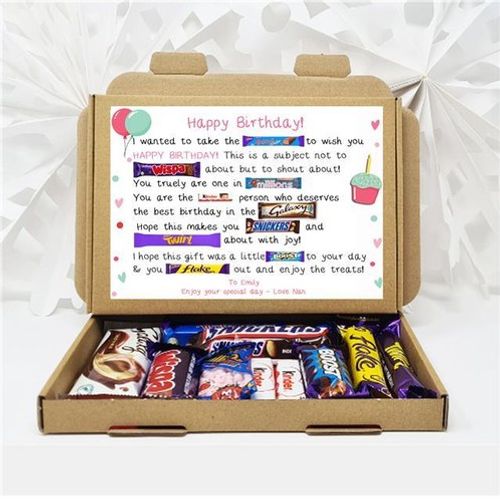 Personalised Birthday cute Chocolate Gift Treat Box Hamper Hug in a box Him Her