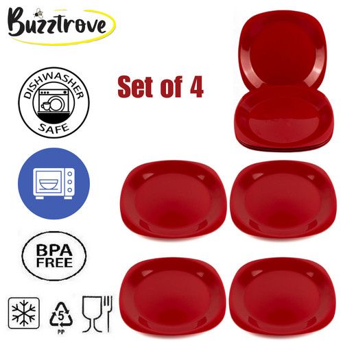 4 Reuseable Plastic Plates Havey Duty Microwavable Kids Dinner Party Tableware