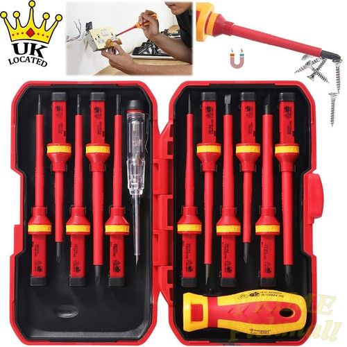 Insulated Screwdriver Set VDE 1000V Electrician Interchangeable Magnetic Tips UK