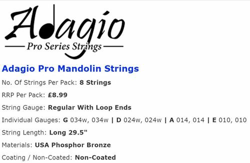 MANDOLIN STRING SET > Bronze Wound (Light, .010 - .034 Loop Ends) - Adagio Pro — image 7