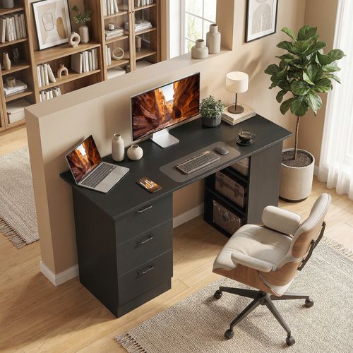 HOMCOM 120cm PC Table Workstation Computer Desk w/ Drawers, 3 Shelves Black — image 10