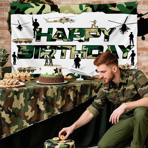 Camouflage Military Birthday Party Backdrop, 180x110cm Army Theme — image 5