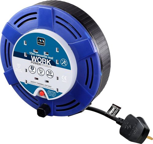 Extension Lead Reel 10m Cable - Heavy Duty 4 Socket 10A Cassette - Masterplug — image 12