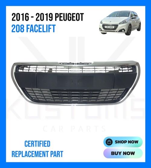 FRONT BUMPER GRILL + CHROME TRIM FOR 2015 - 2018 PEUGEOT 208 ALLURE & ACTIVE