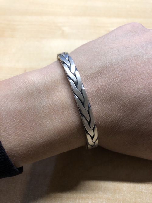 Solid Pure Fine Silver Mens Unique Hammered Braided Torque Bangle Cuff Bracelet — image 8