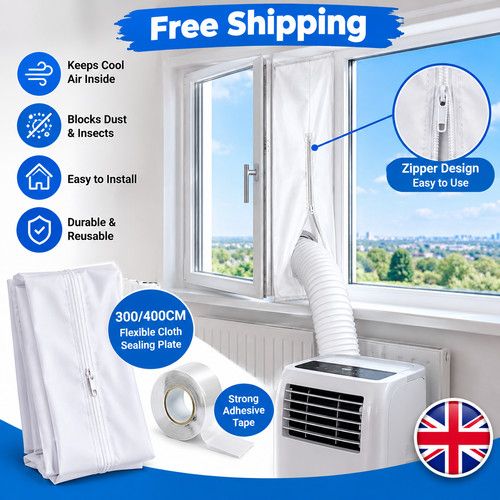 Air Con Window Seal Kit Portable Conditioning Unit Zip Hose Vent 3m Universal AC