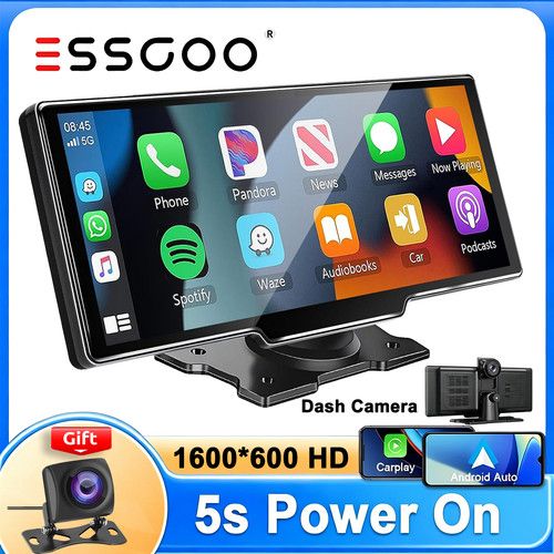 10.26" Portable 4K Touch Dash cam Car Stereo Wireless Apple Carplay Android Auto