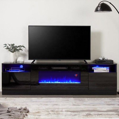 70inch Black TV Stand Cabinet Electric Fireplace Unit 12 LED Colour Fire Flame