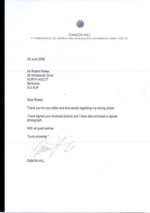 Damon Hill F1 Williams genuine authentic signed autograph signature COA UACC