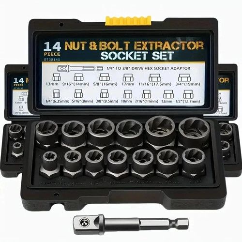 14PCS Damaged Impact Screw Removal Bolt Nut Extractor Twist Socket Tool Kit Set！