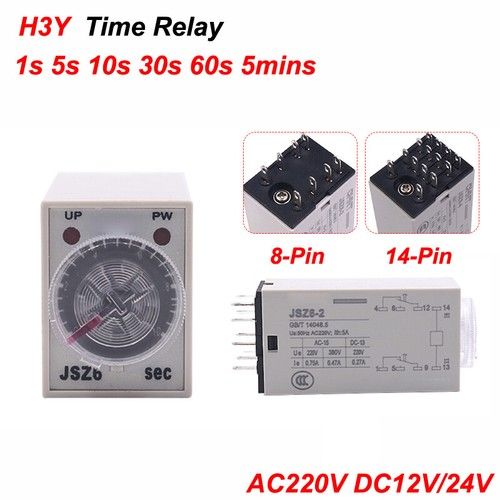 1s-5mins Adjustable Delay Time Relay AC220V DC12V/24V DPDT  8/14-Pin Time Relay
