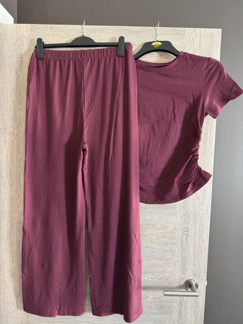 Women's Wine Burgundy Size M 2 Piece Co Ord Lounge Set Wide Leg Trousers UK WFH — image 7