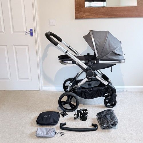 Icandy Peach 6 Single Baby Pram Pushchair Light Grey Twill On Chrome 👌🏼