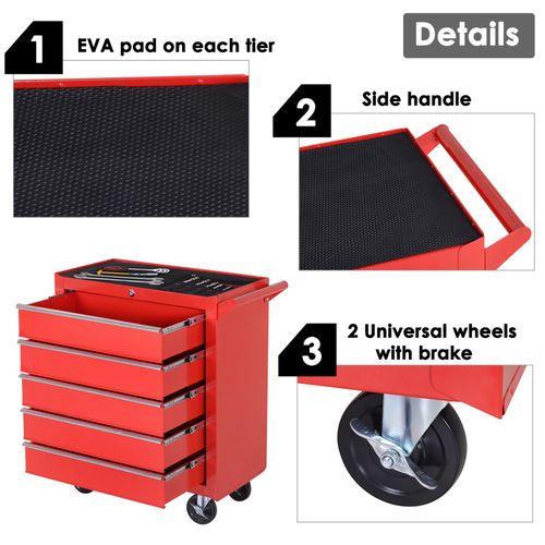 DURHAND Roller Tool Cabinet Stoarge Box 5 Drawers Garage Workshop Chest Red — image 7